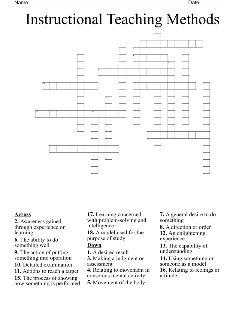 Instructional Teaching Methods Crossword
