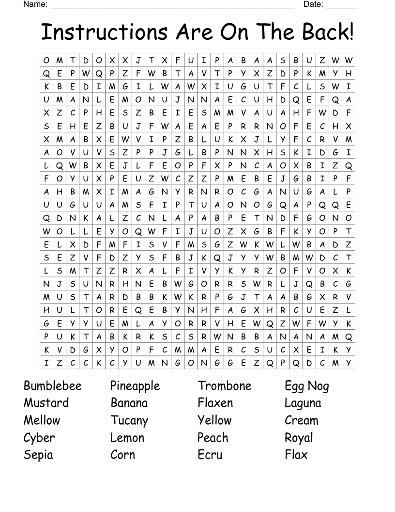 Instructions Are On The Back! Word Search