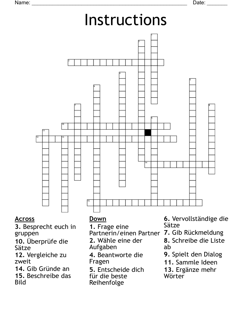 Instructions  Crossword