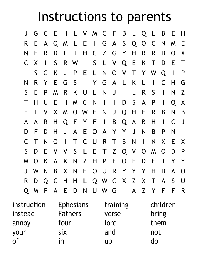 Instructions to parents Word Search