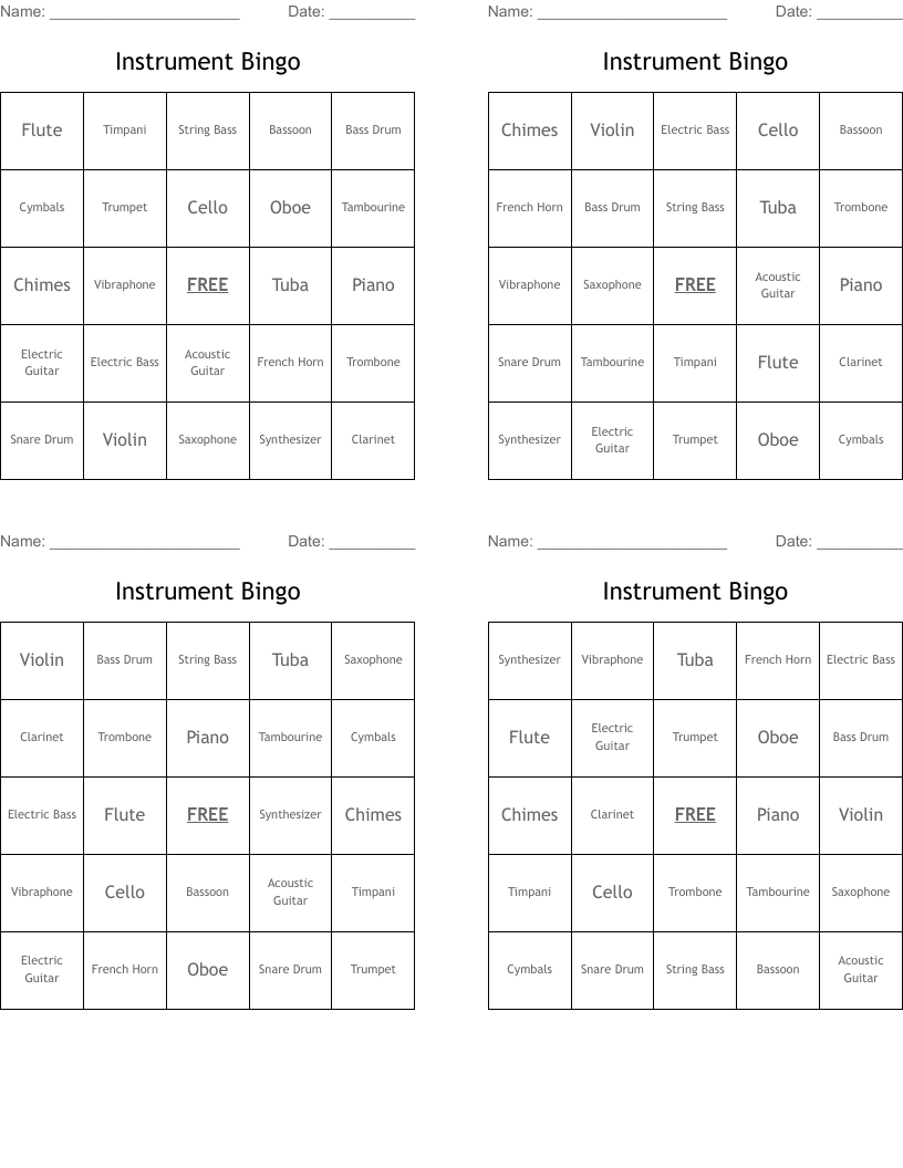 Instrument Bingo
