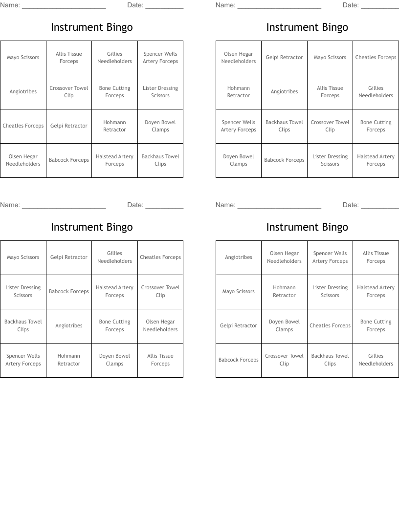 Instrument Bingo