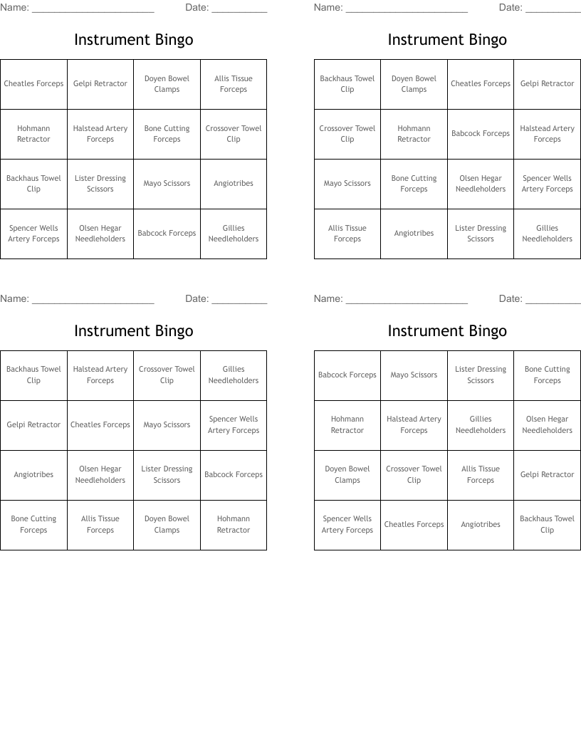 Instrument Bingo