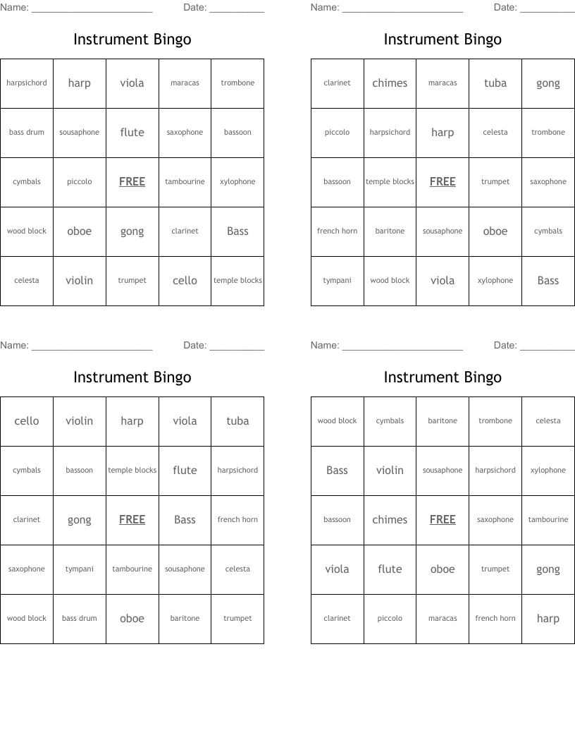 Instrument Bingo