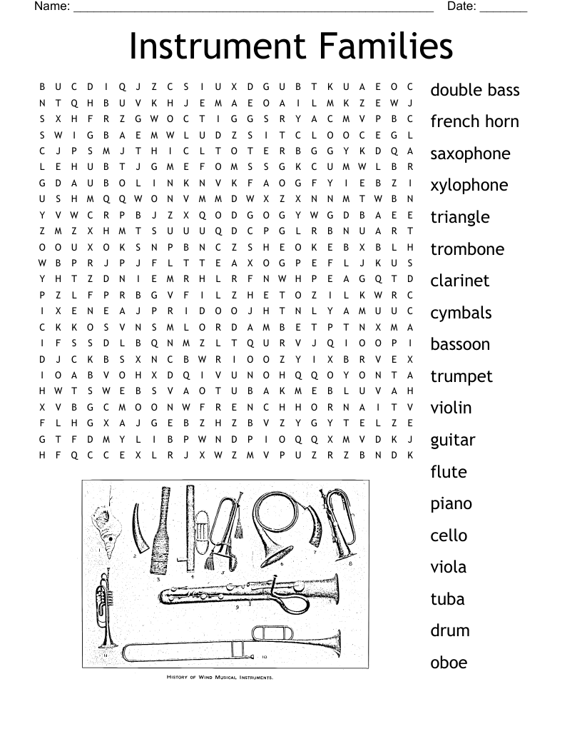 Instrument Families Word Search