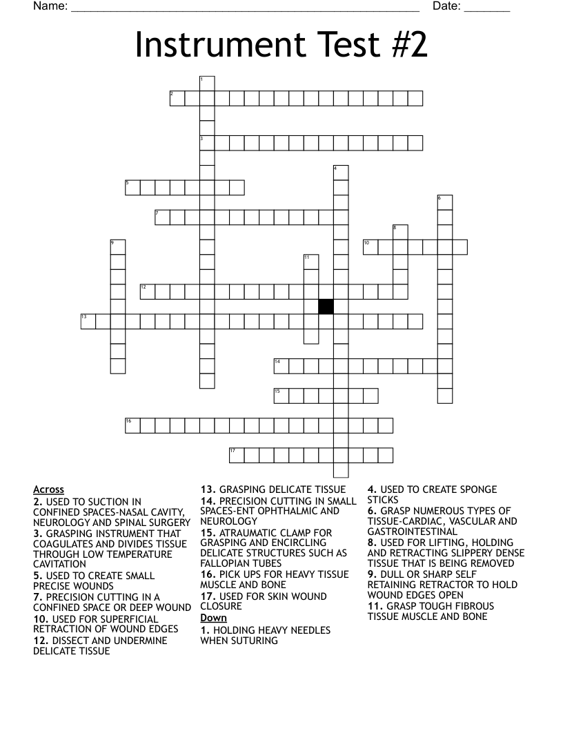 Instrument Test #2 Crossword