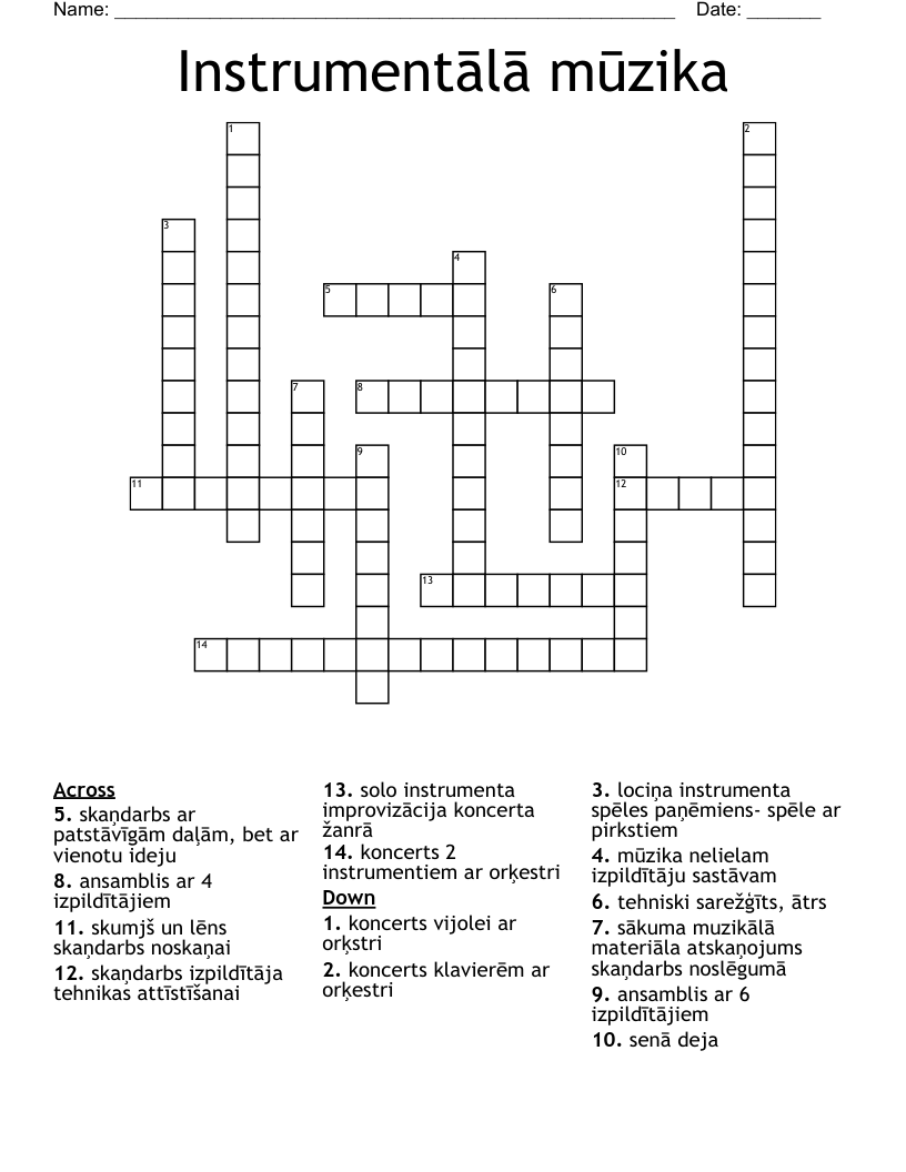 Instrumentālā mūzika Crossword