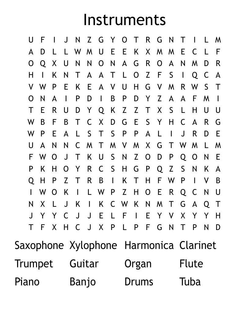 Instruments Word Search