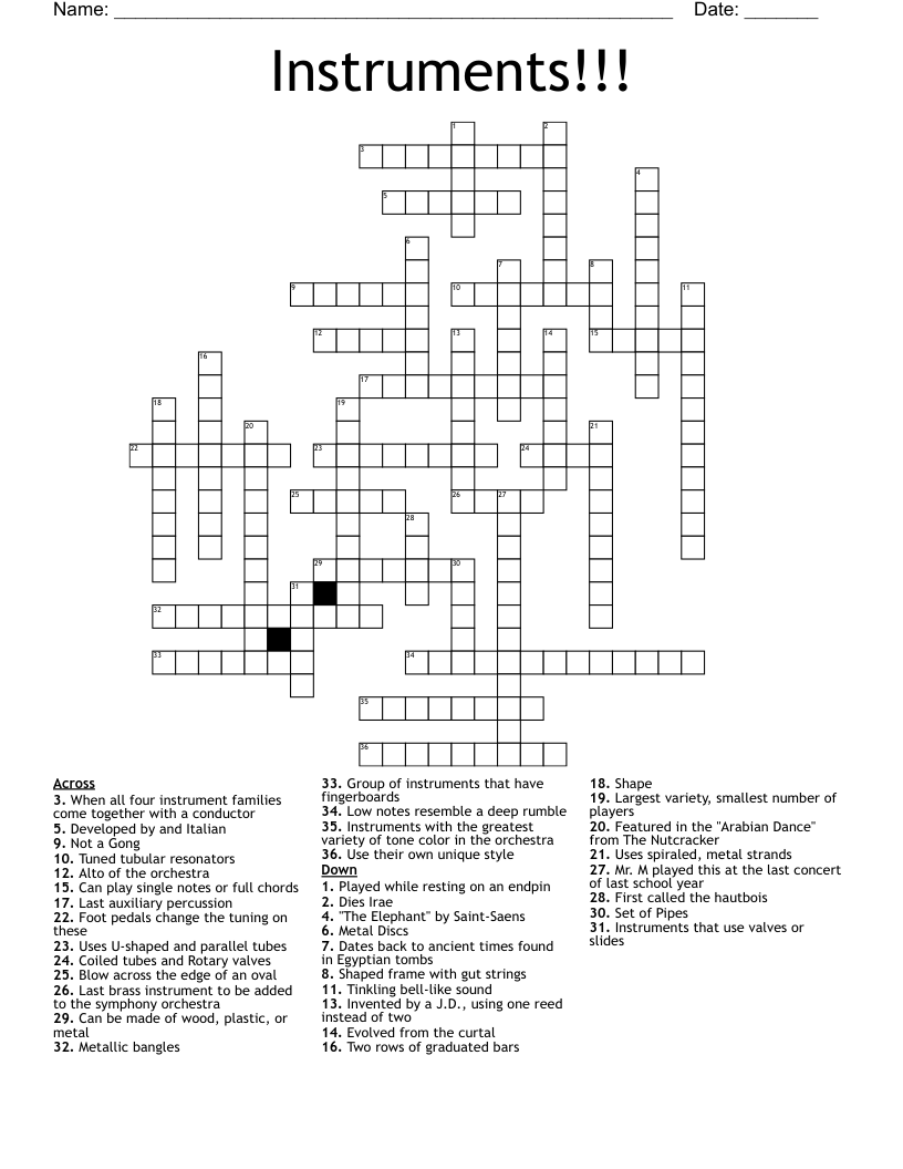 Instruments!!! Crossword