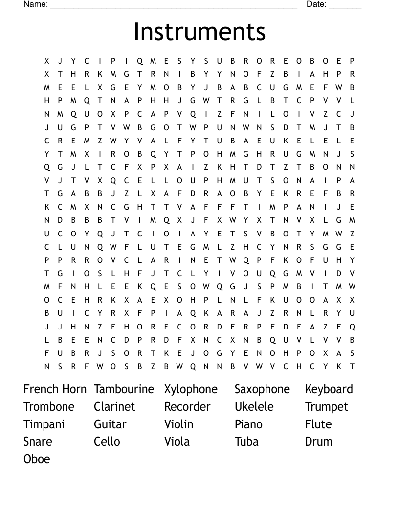 Instruments Word Search