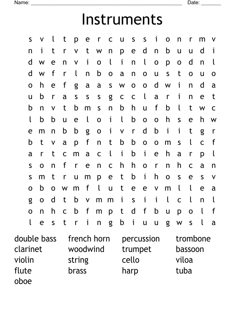 Instruments Word Search