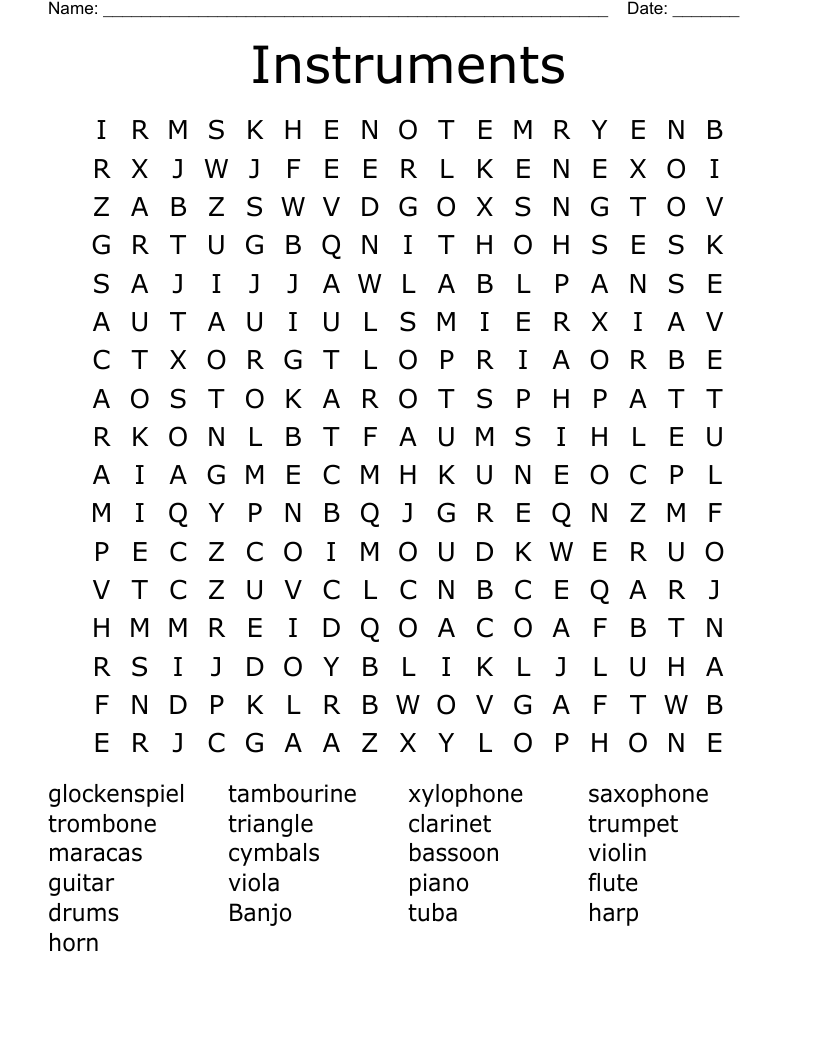 Instruments Word Search
