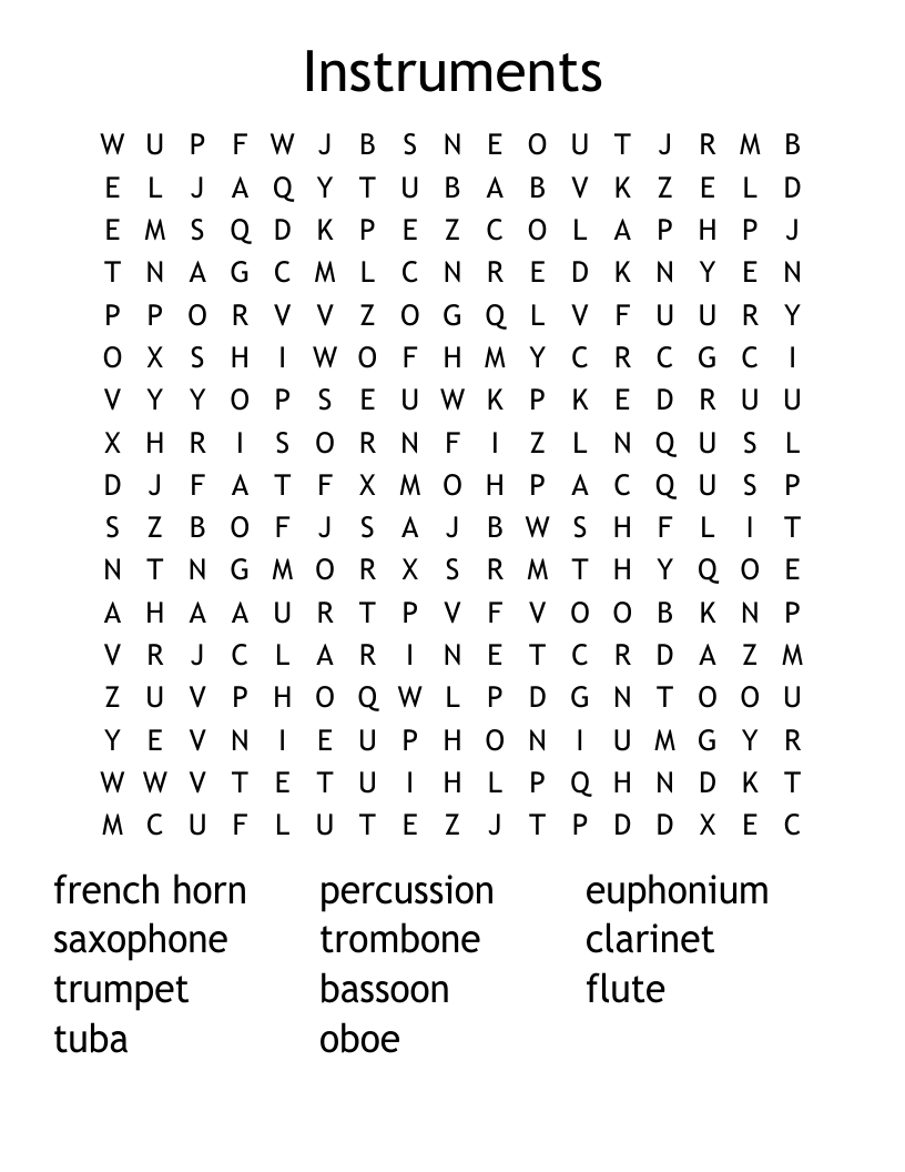 Instruments Word Search