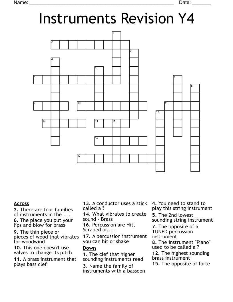 Instruments Revision Y4 Crossword