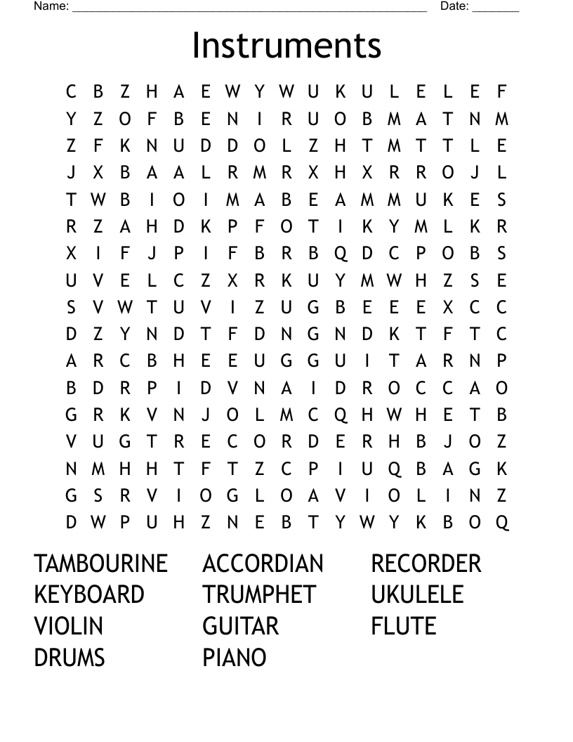Instruments  Word Search