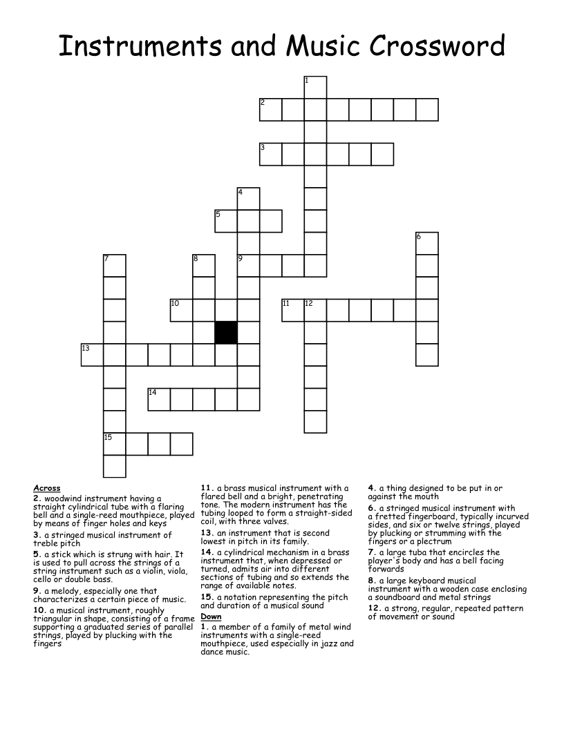 Instruments and Music Crossword