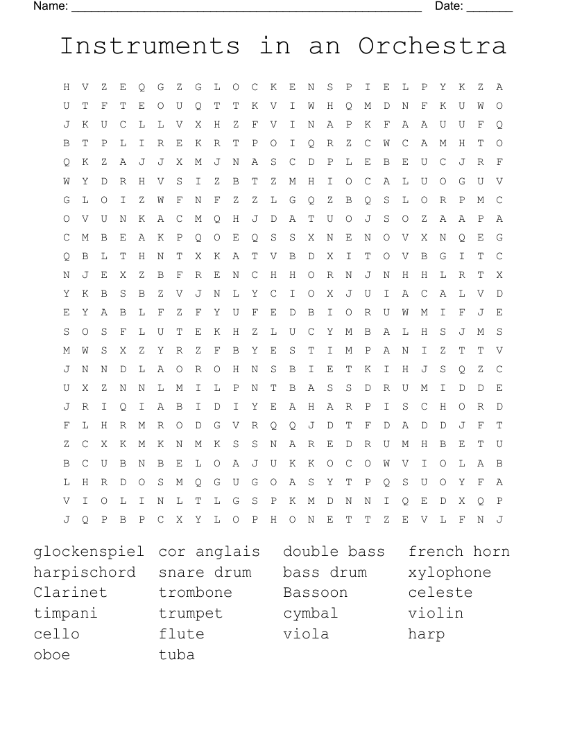 Instruments in an Orchestra Word Search