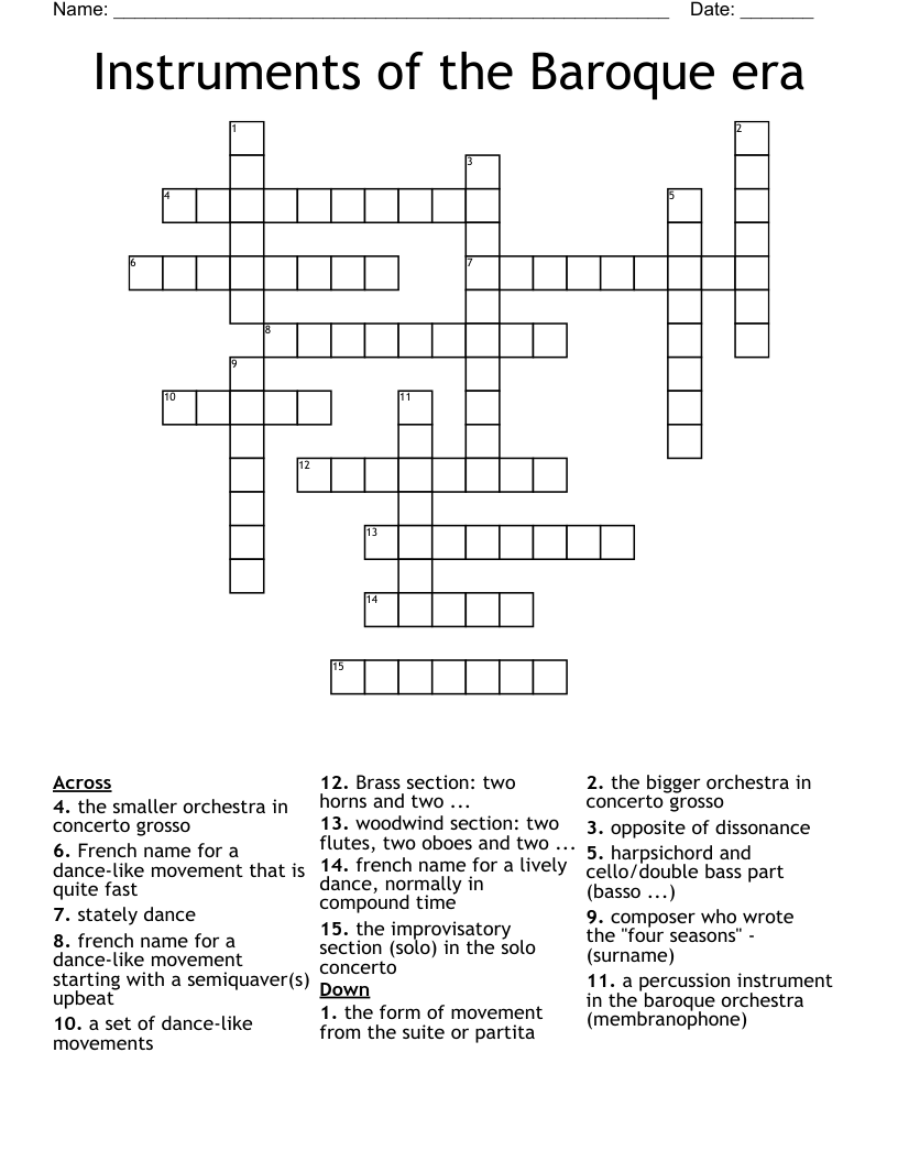 Instruments of the Baroque era Crossword