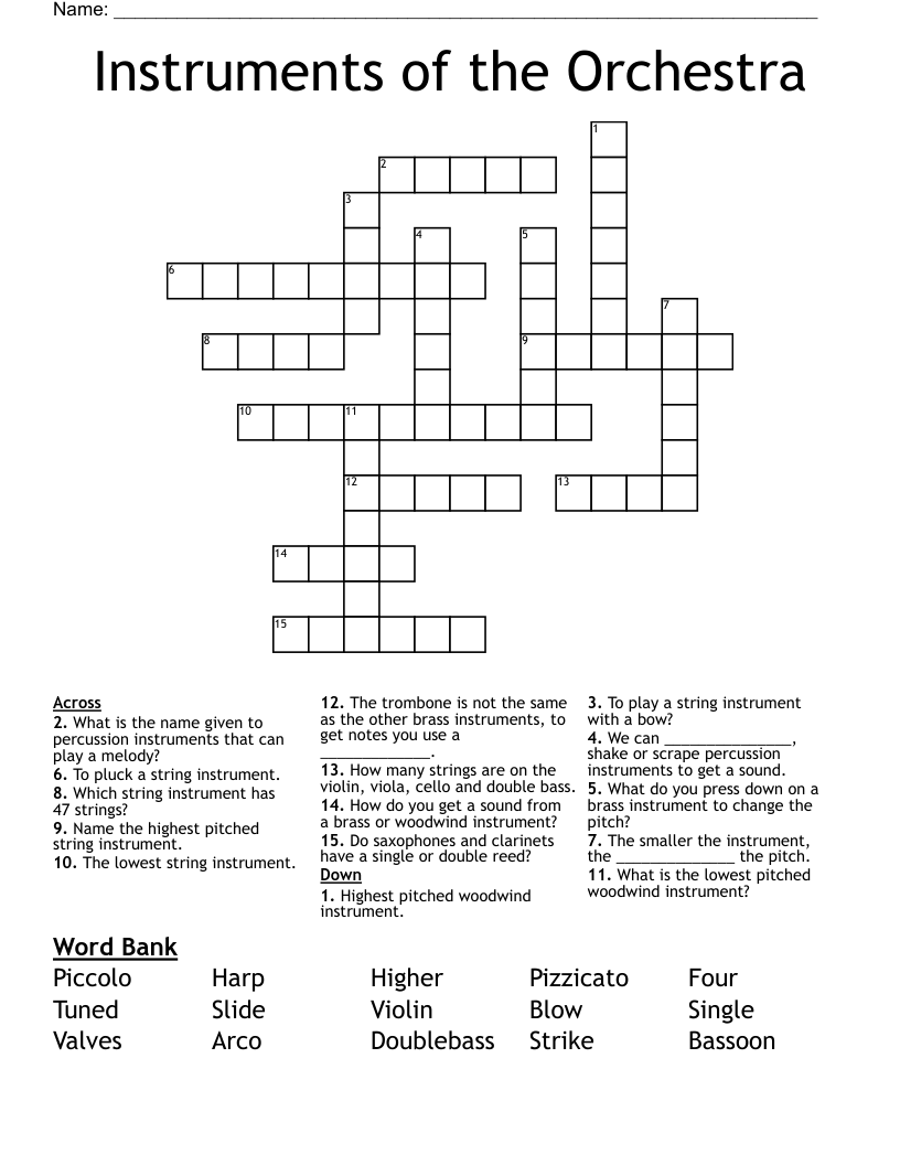 Instruments of the Orchestra Crossword