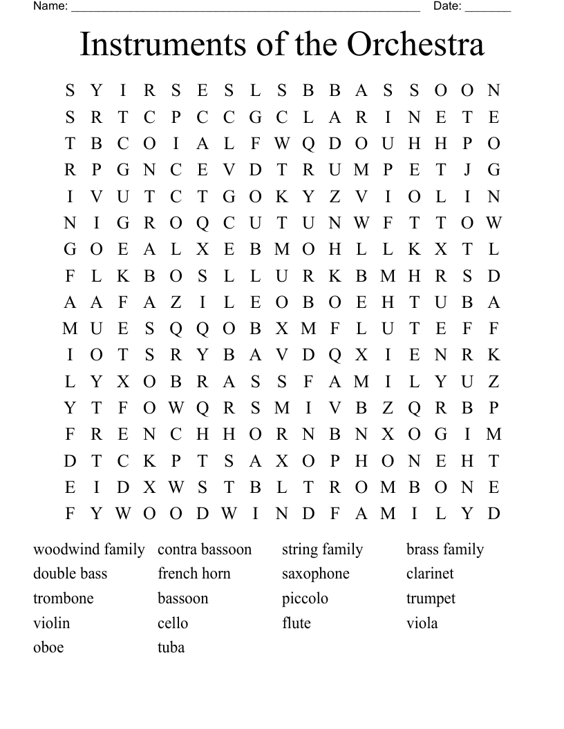 Instruments of the Orchestra Word Search