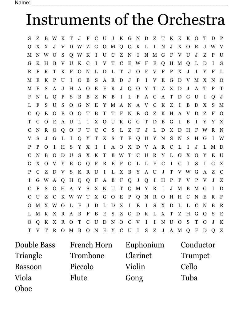 Instruments of the Orchestra Word Search
