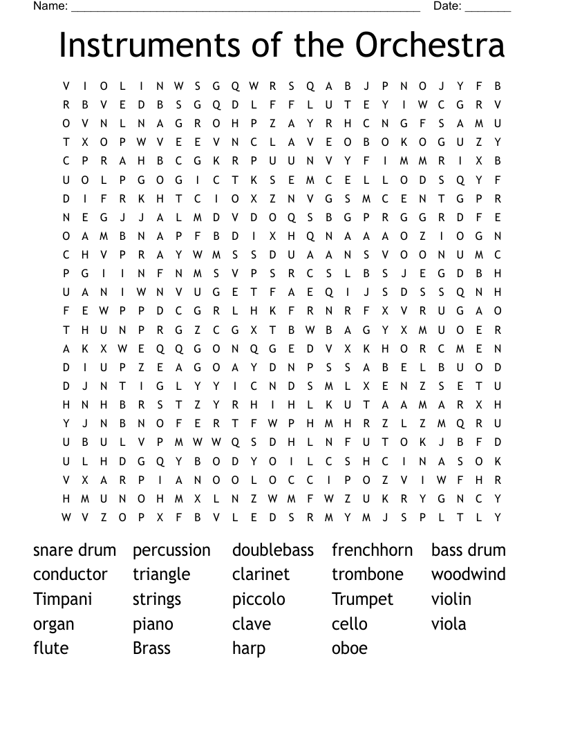 Instruments of the Orchestra Word Search