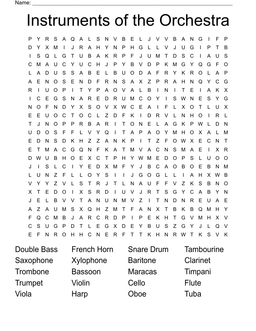 Instruments of the Orchestra Word Search