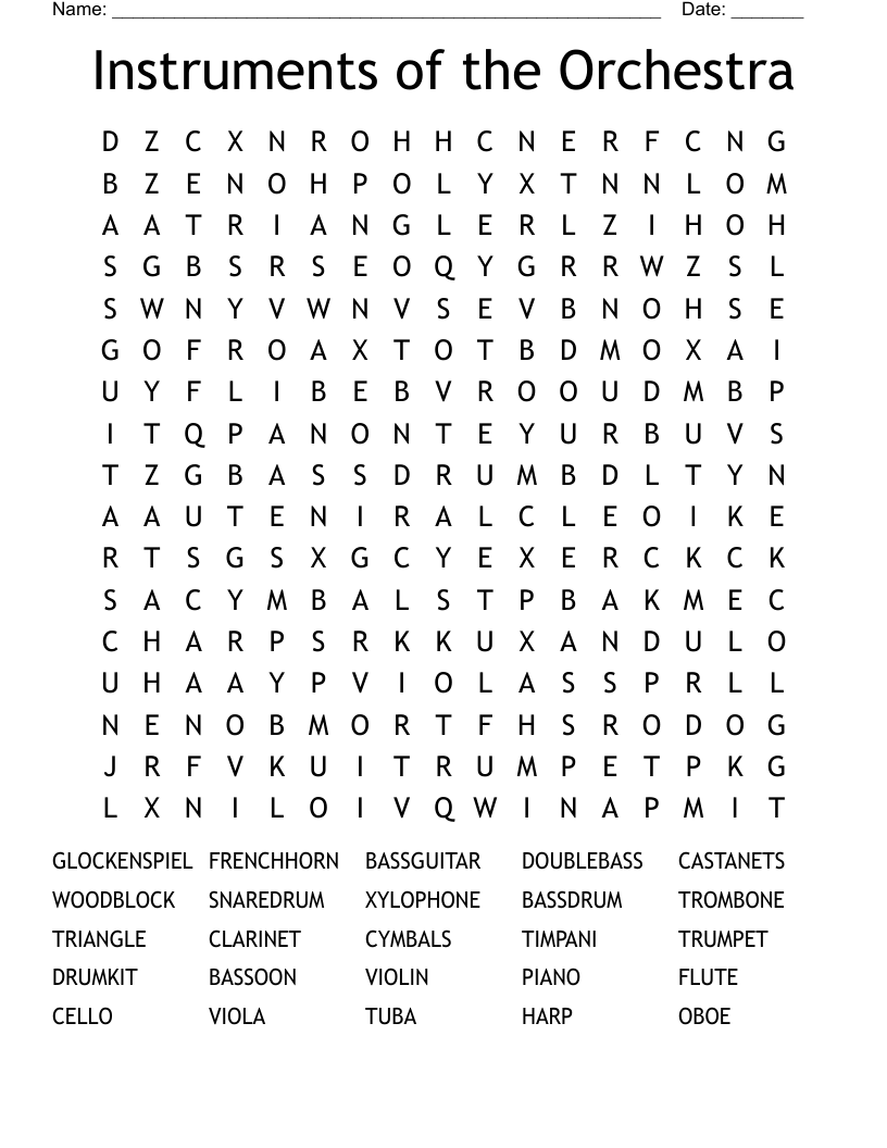 Instruments of the Orchestra Word Search