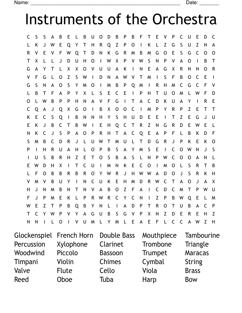 Instruments of the Orchestra Word Search