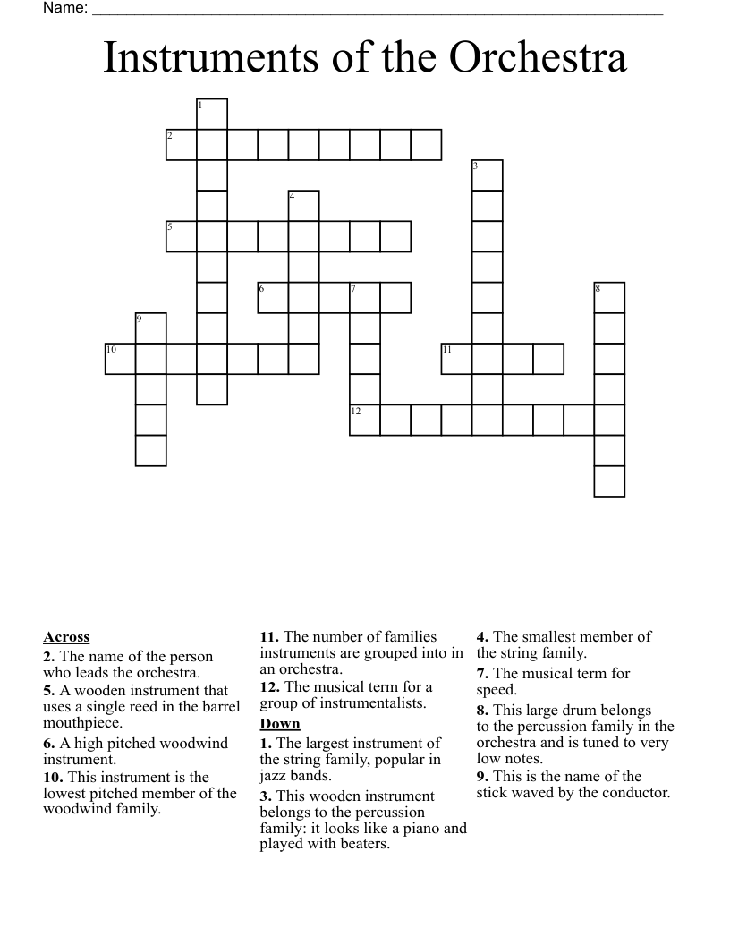 Instruments of the Orchestra Crossword