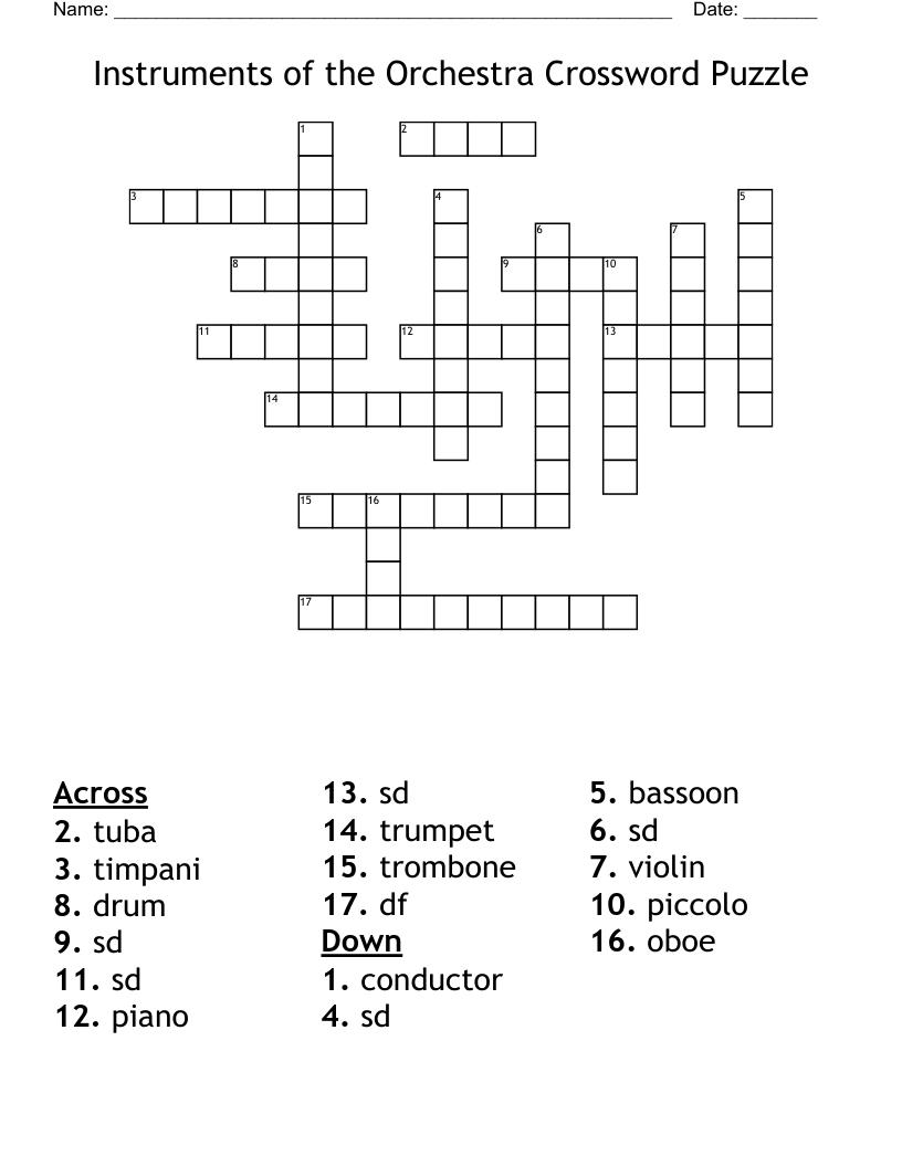 Instruments of the Orchestra Crossword Puzzle