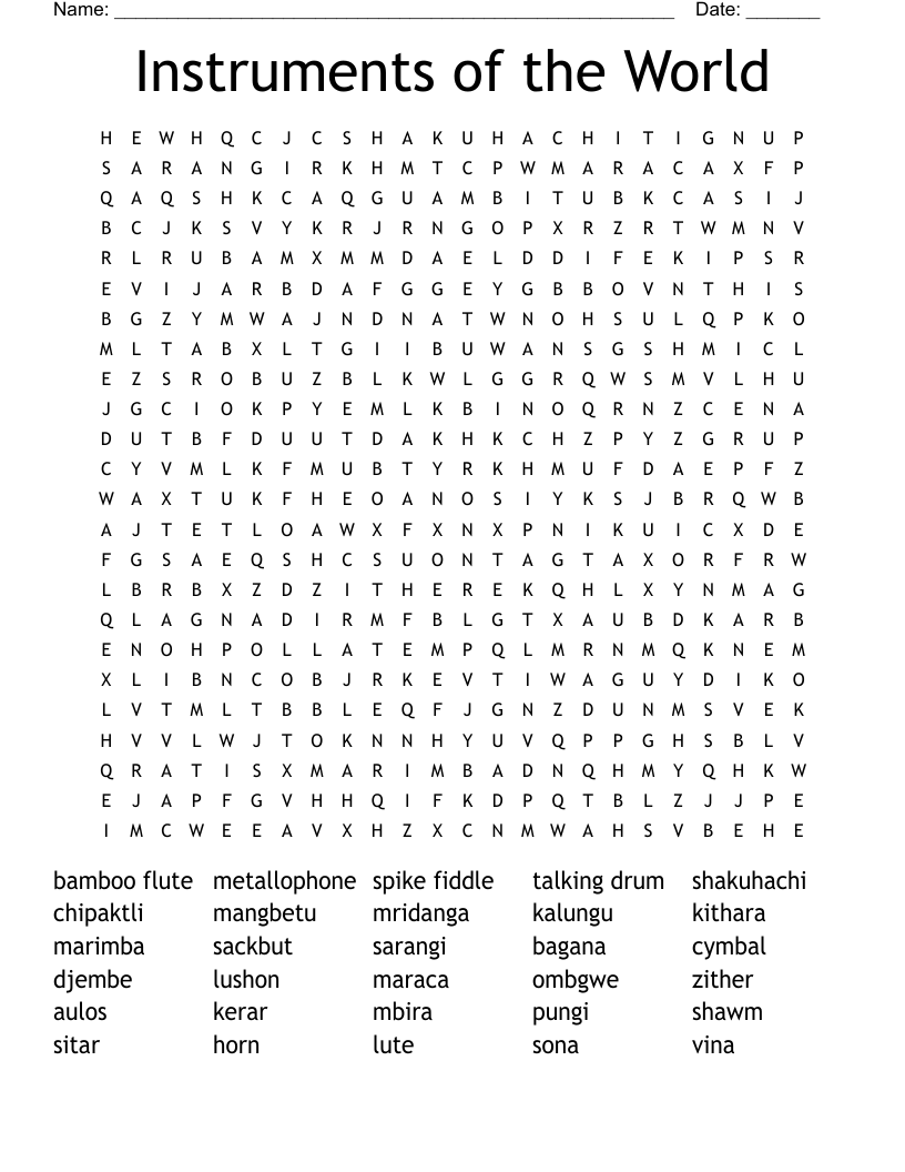 Instruments of the World Word Search