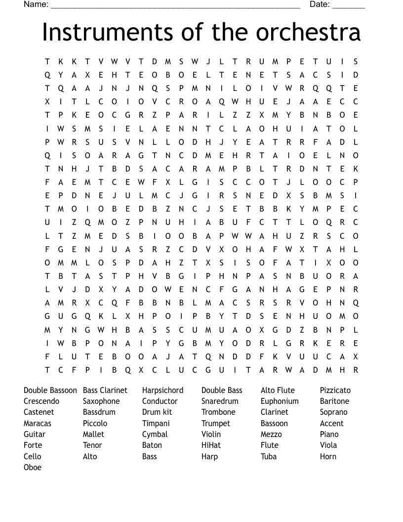 Instruments of the orchestra Word Search