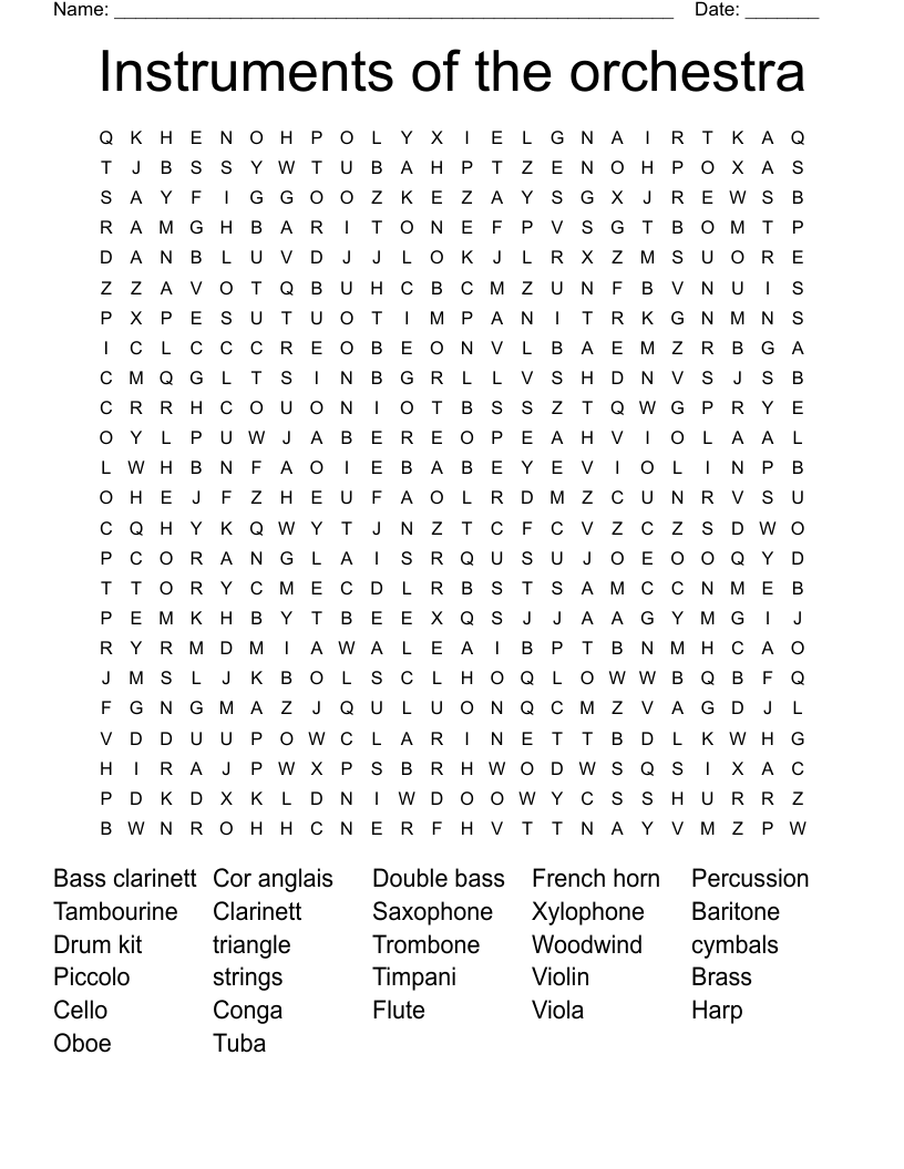 Instruments of the orchestra Word Search