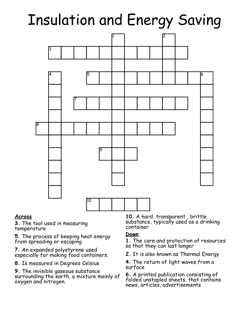 Insulation and Energy Saving  Crossword
