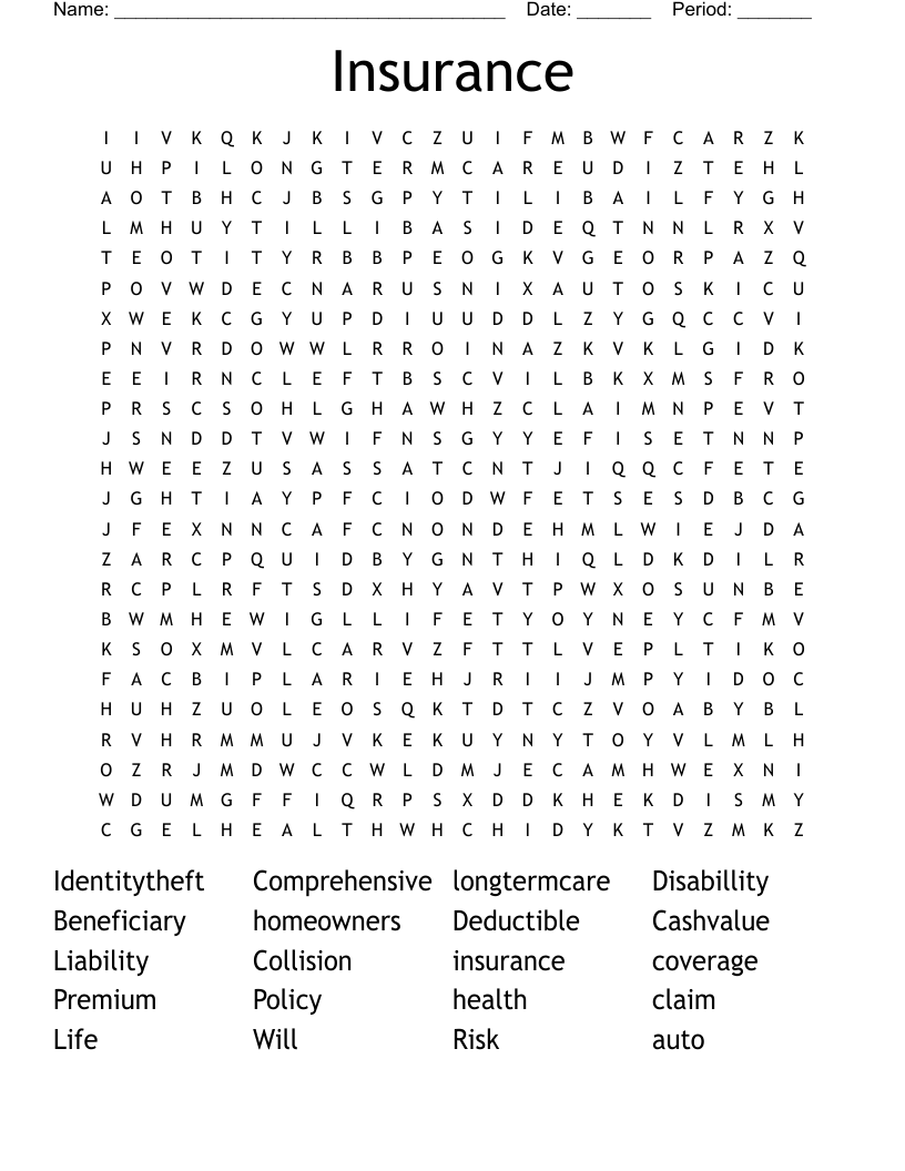 Insurance Word Search