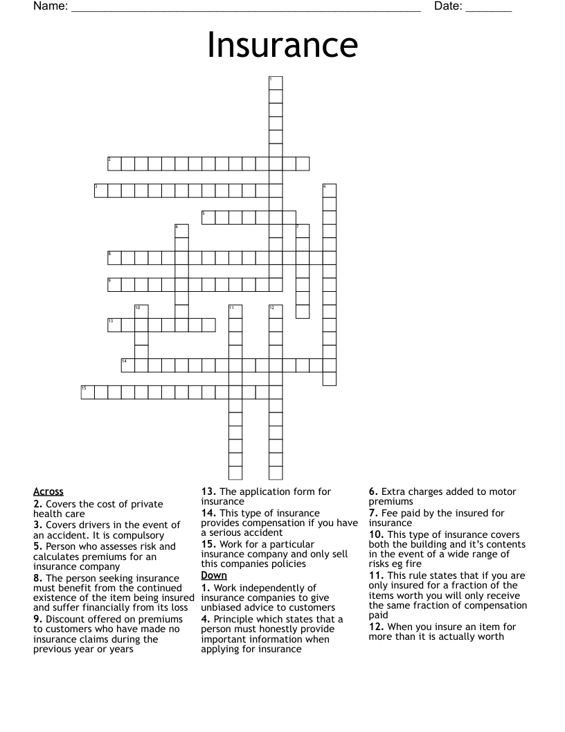 Insurance Crossword