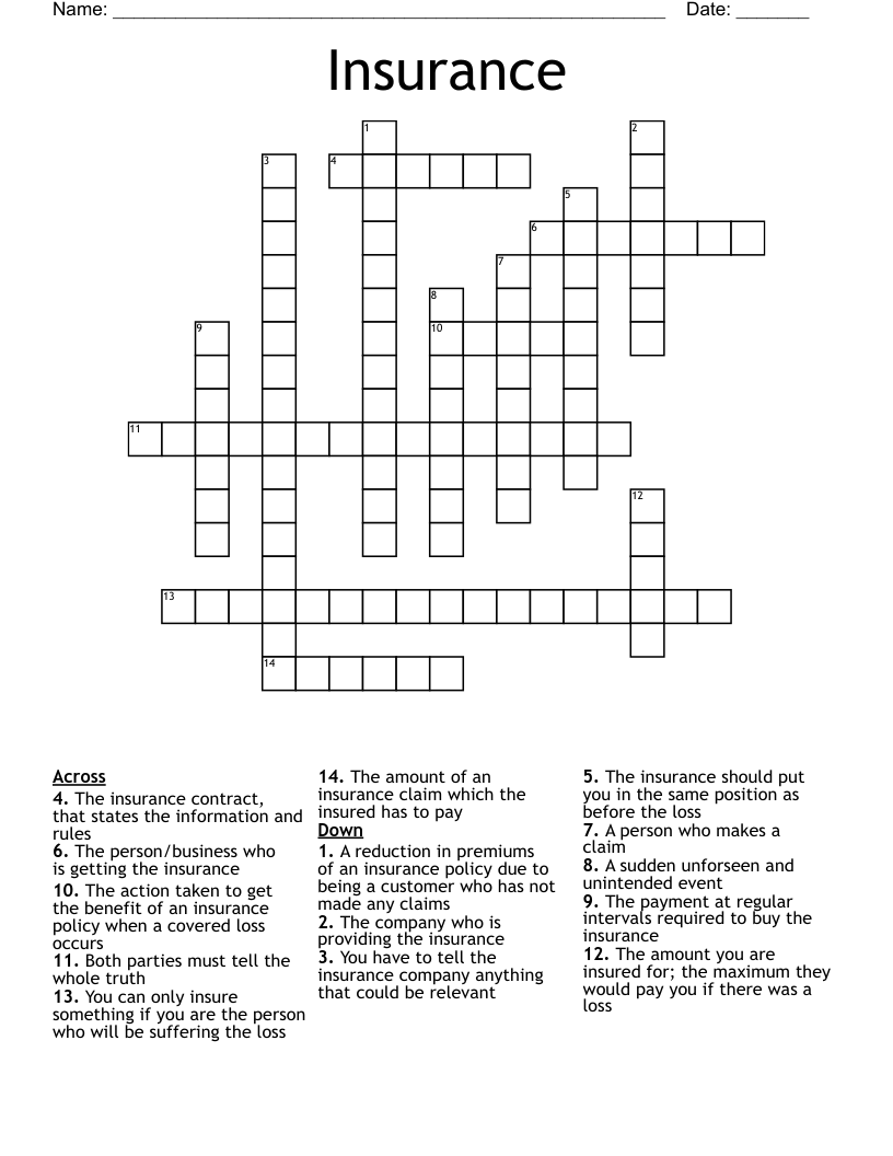 Insurance Crossword