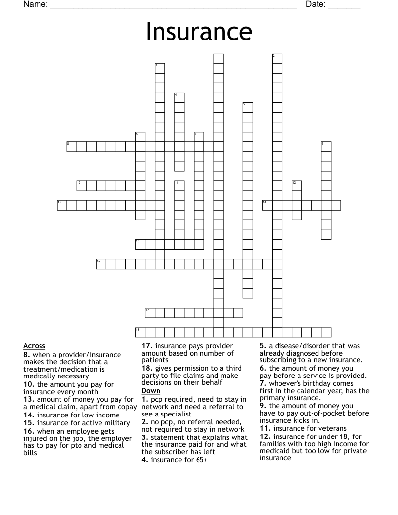 Insurance Crossword