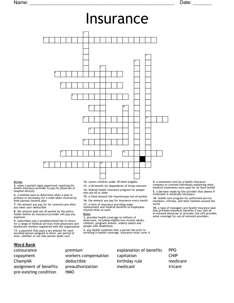 Insurance Crossword