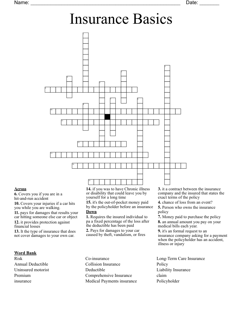 Insurance Basics  Crossword