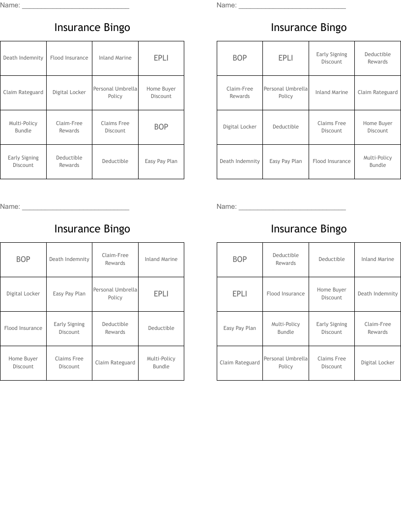Insurance Bingo