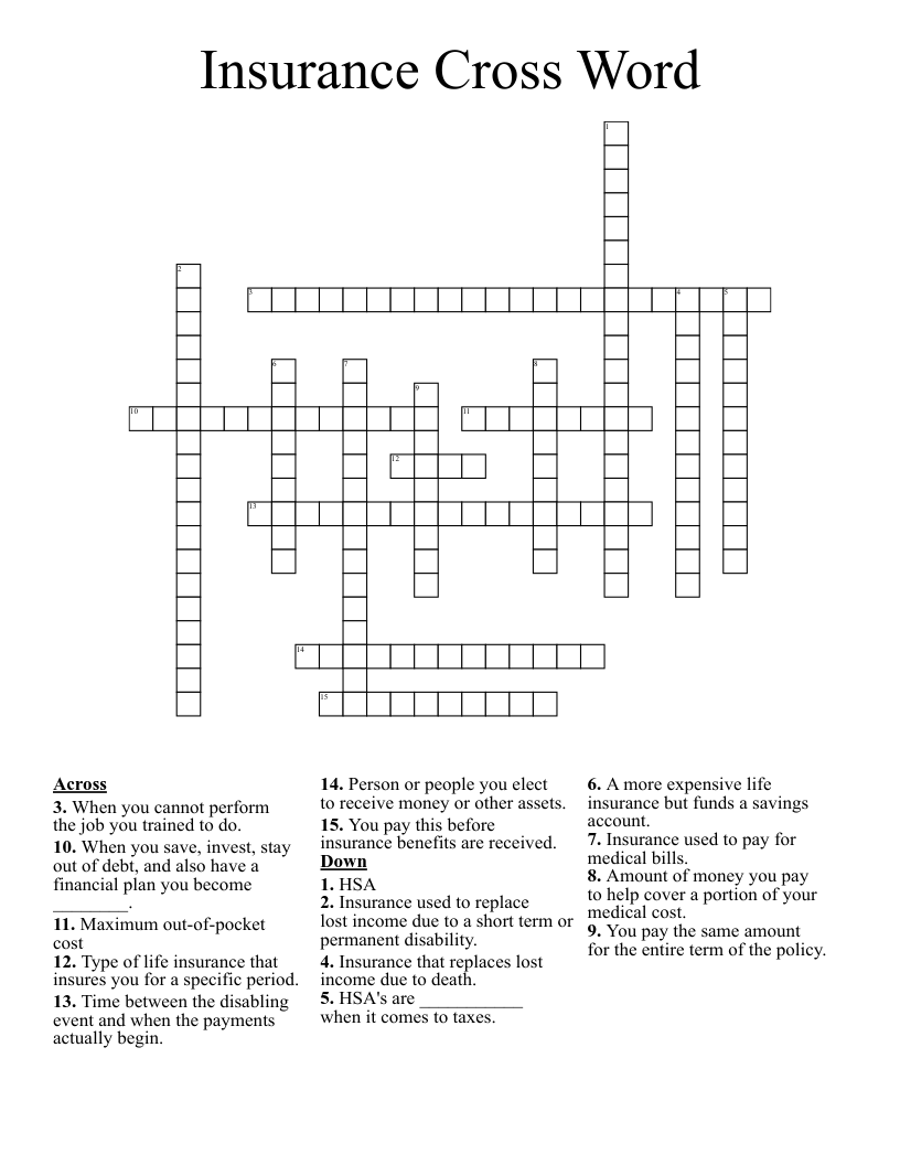 Insurance Cross Word