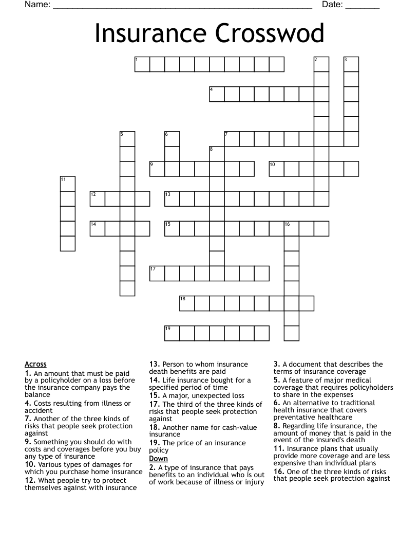 Insurance Crosswod Crossword