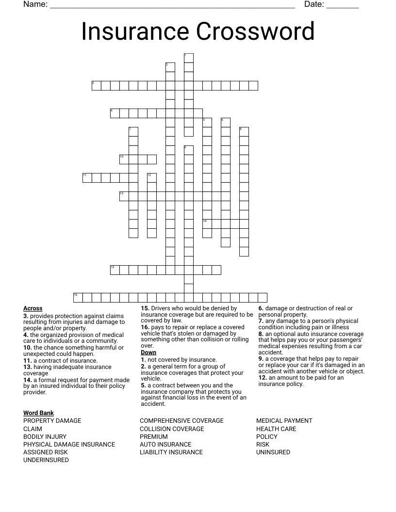 Insurance Crossword