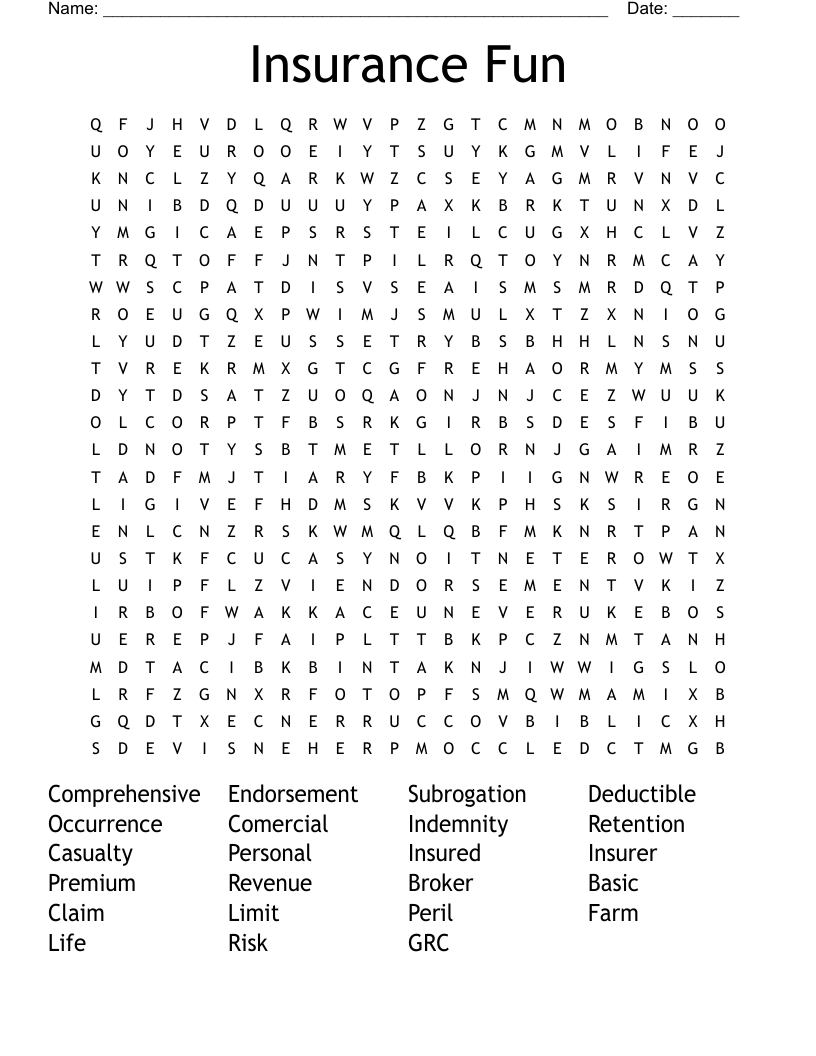 Insurance Fun Word Search