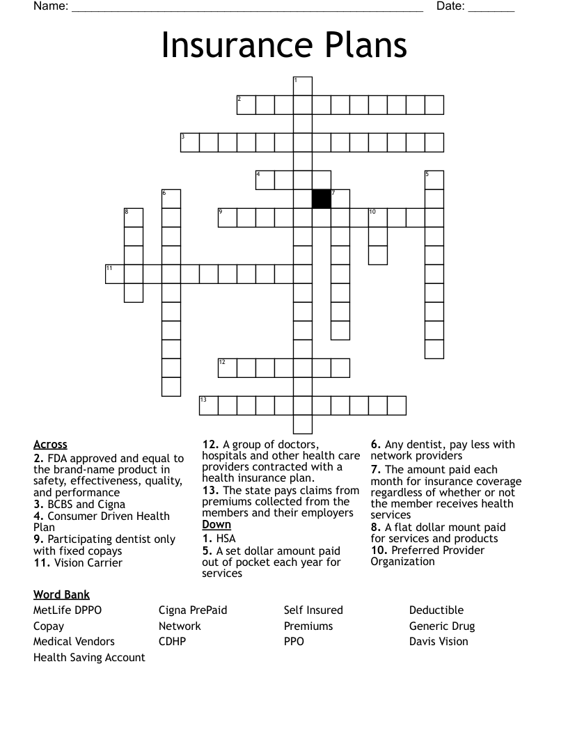 Insurance Plans Crossword
