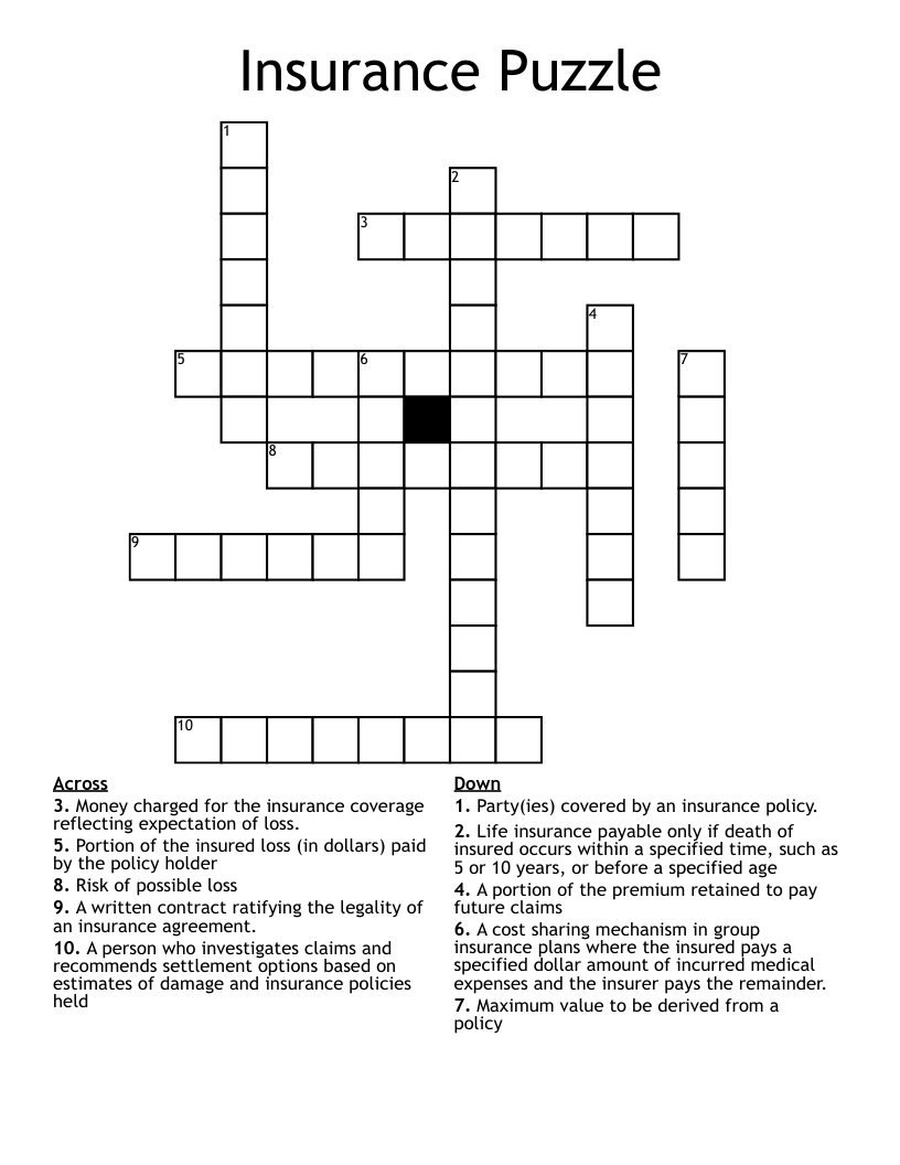 Insurance Puzzle Crossword