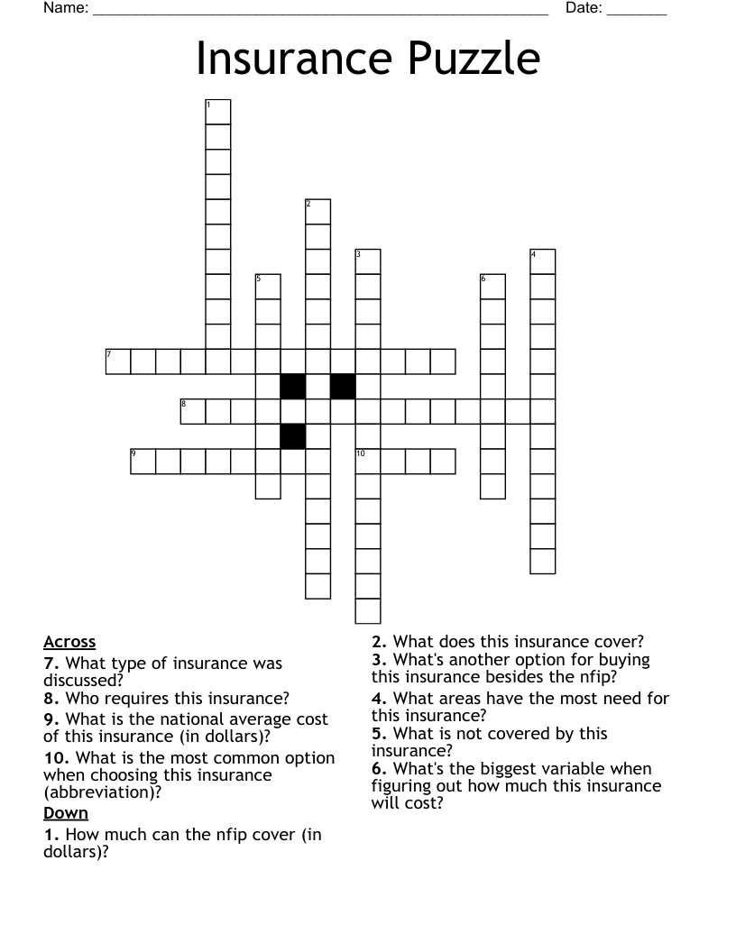 Insurance Puzzle Crossword