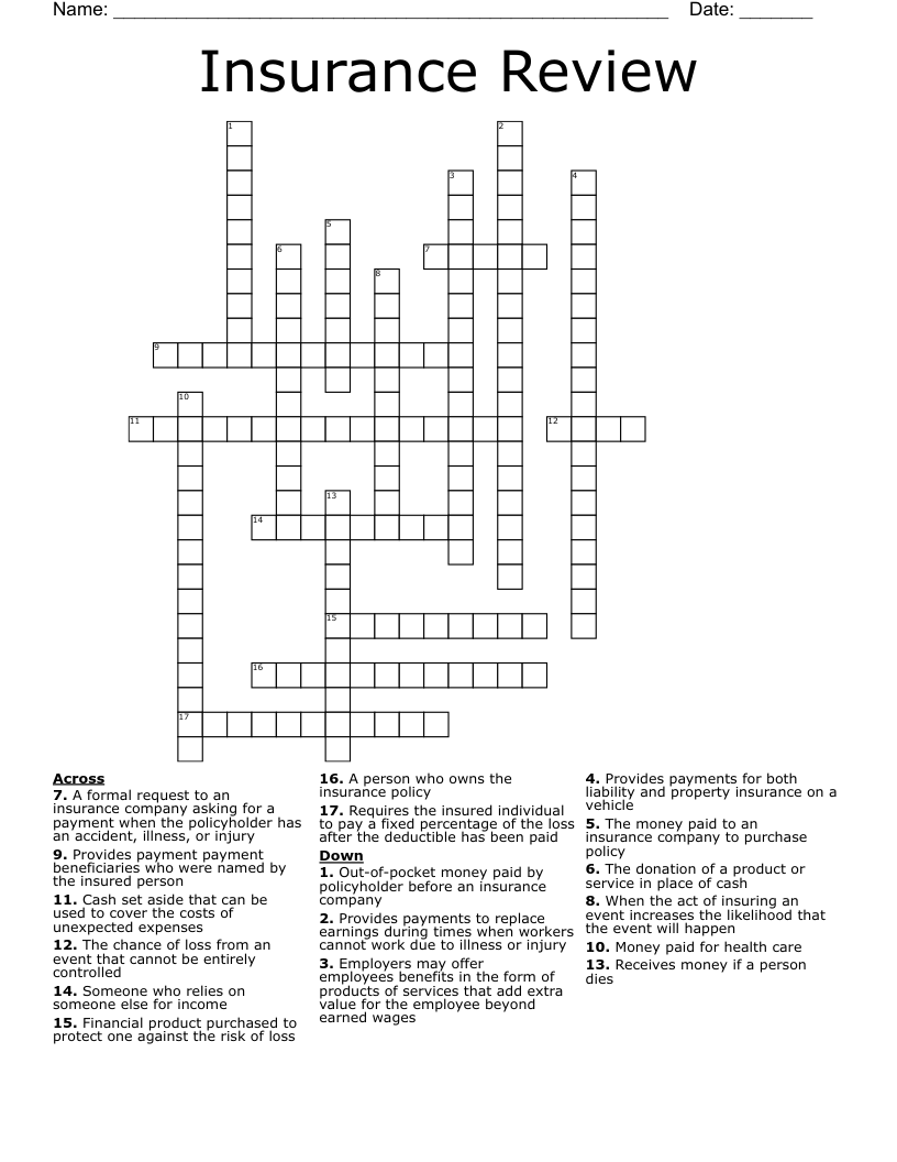 Insurance Review Crossword